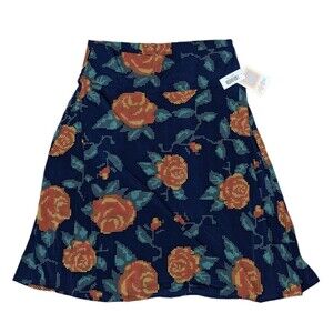 Lularoe Size 3XL NWT Azure Pixelated Roses Navy Blue Skirt